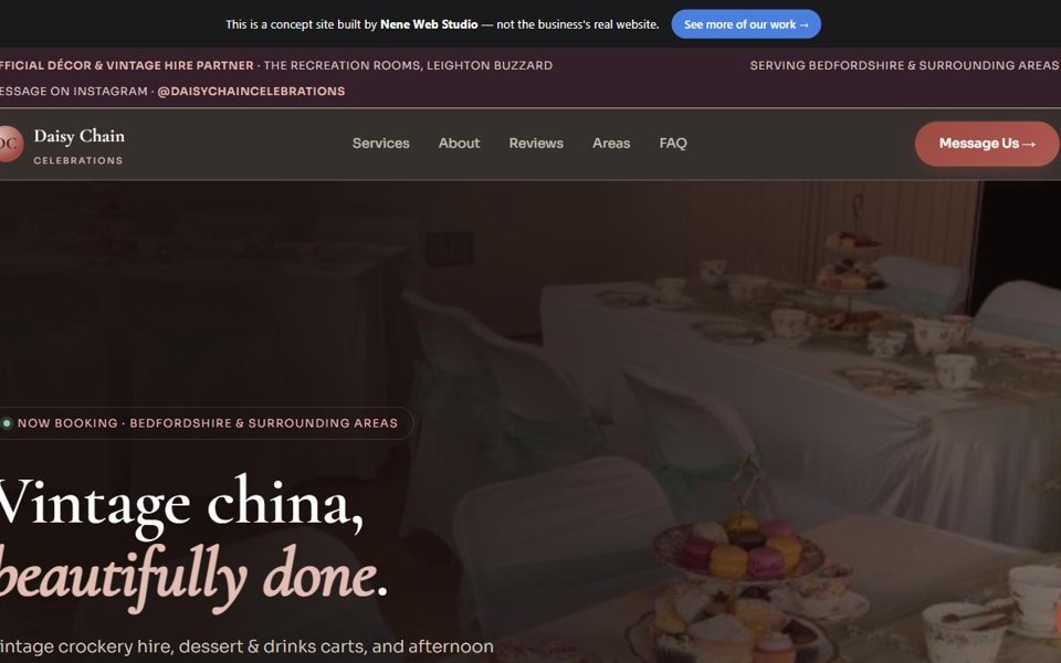 Screenshot of the Daisy Chain Celebrations concept site
