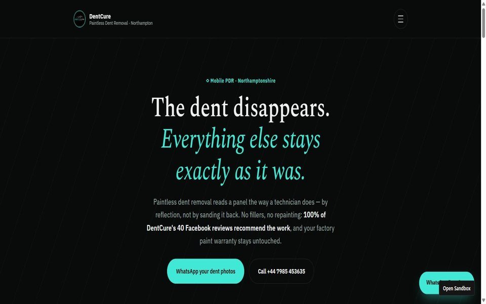 Screenshot of the DentCure Northampton concept site